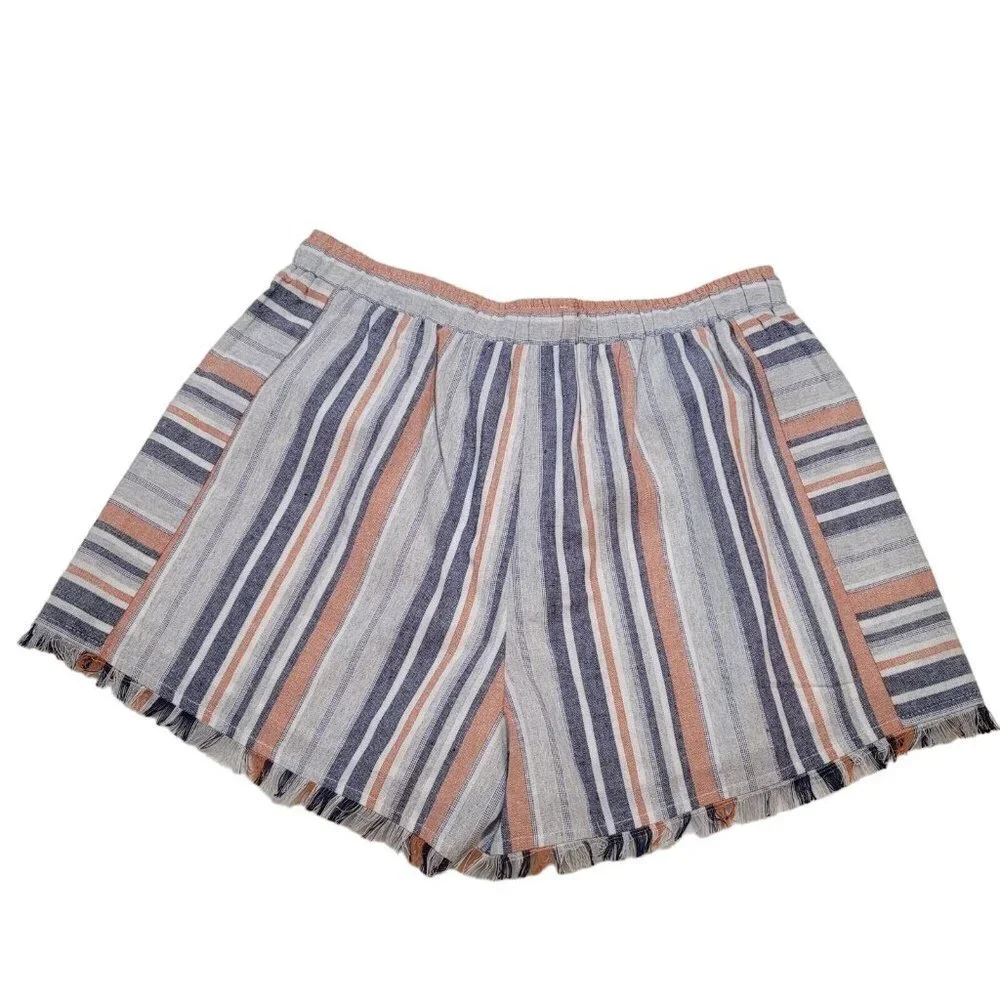 Doe & Rae Womens Fringe Hem Striped Shorts Multicolor Small - Picture 2 of 5